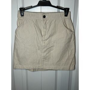 Hollister Striped Ultra High-Rise Mini Skirt with Pockets - Cream/Beige, Size XS